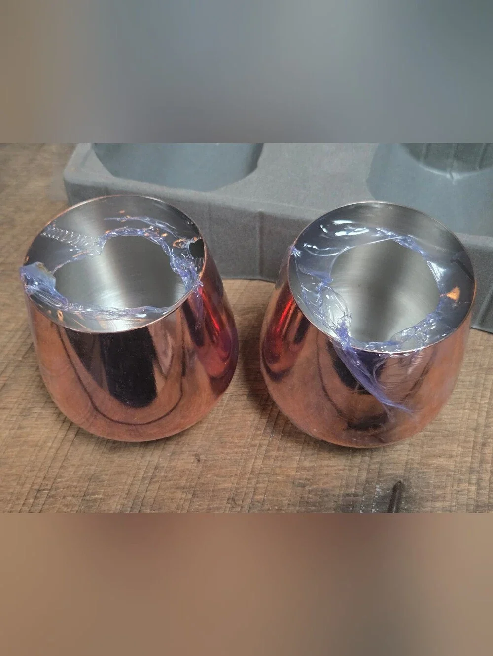 NIB Copper Stemless Wine Glasses - Set of 2 Stainless Steel Tumbler ~ Bin 1J
